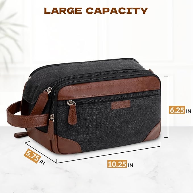 Travel Toiletry Bag for Men - Canvas Toiletries Bag with Multiple Pockets Large Hanging Dopp Kit Travel Bag for Toiletries Essentials Accessories - Dark Grey