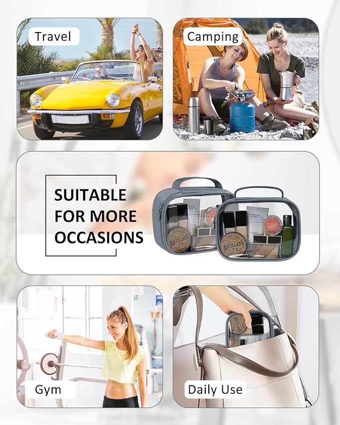 Moyad TSA Approved Clear Toiletry Bag with Handle, 3 Pack Quart Size 3-1-1 Liquids Pouch for Travel, Transparent Makeup & Cosmetic Organizer for Women Men, Grey