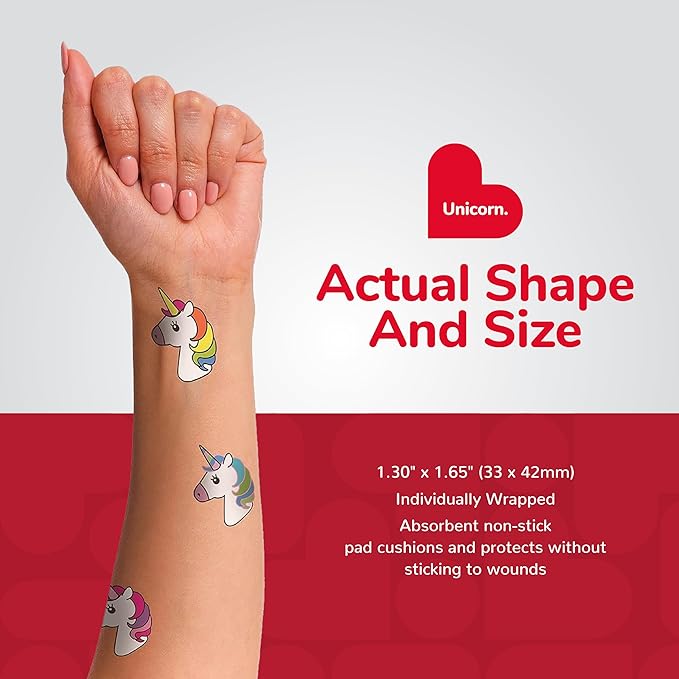 BioSwiss Bandages, Unicorn Shaped Self Adhesive Bandage, Latex Free Sterile Wound Care, Fun First Aid Kit Supplies for Kids, 24 Count