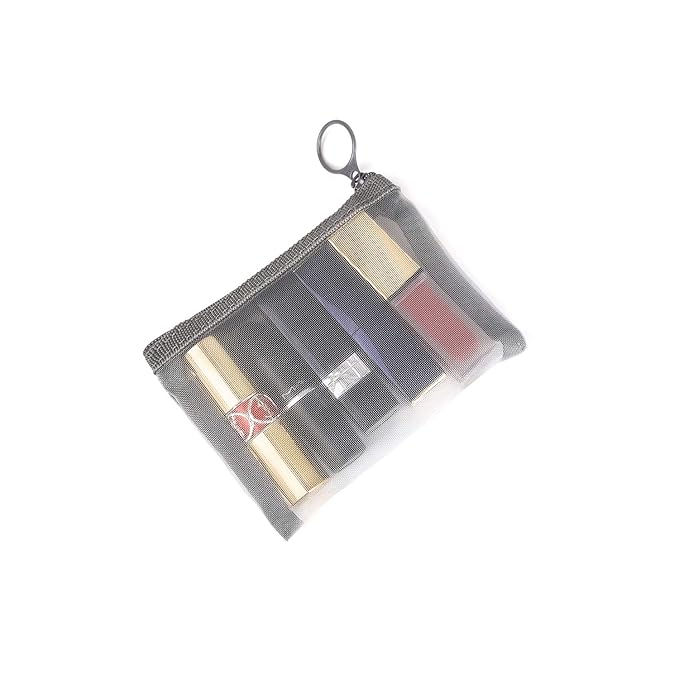 Patu Mini Zipper Mesh Bags, 4" x 5", Size S / A7, 5 Pieces, Beauty Makeup Lipstick Cosmetic Accessories Organizer, Small Travel Kit Storage Pouch, Gray