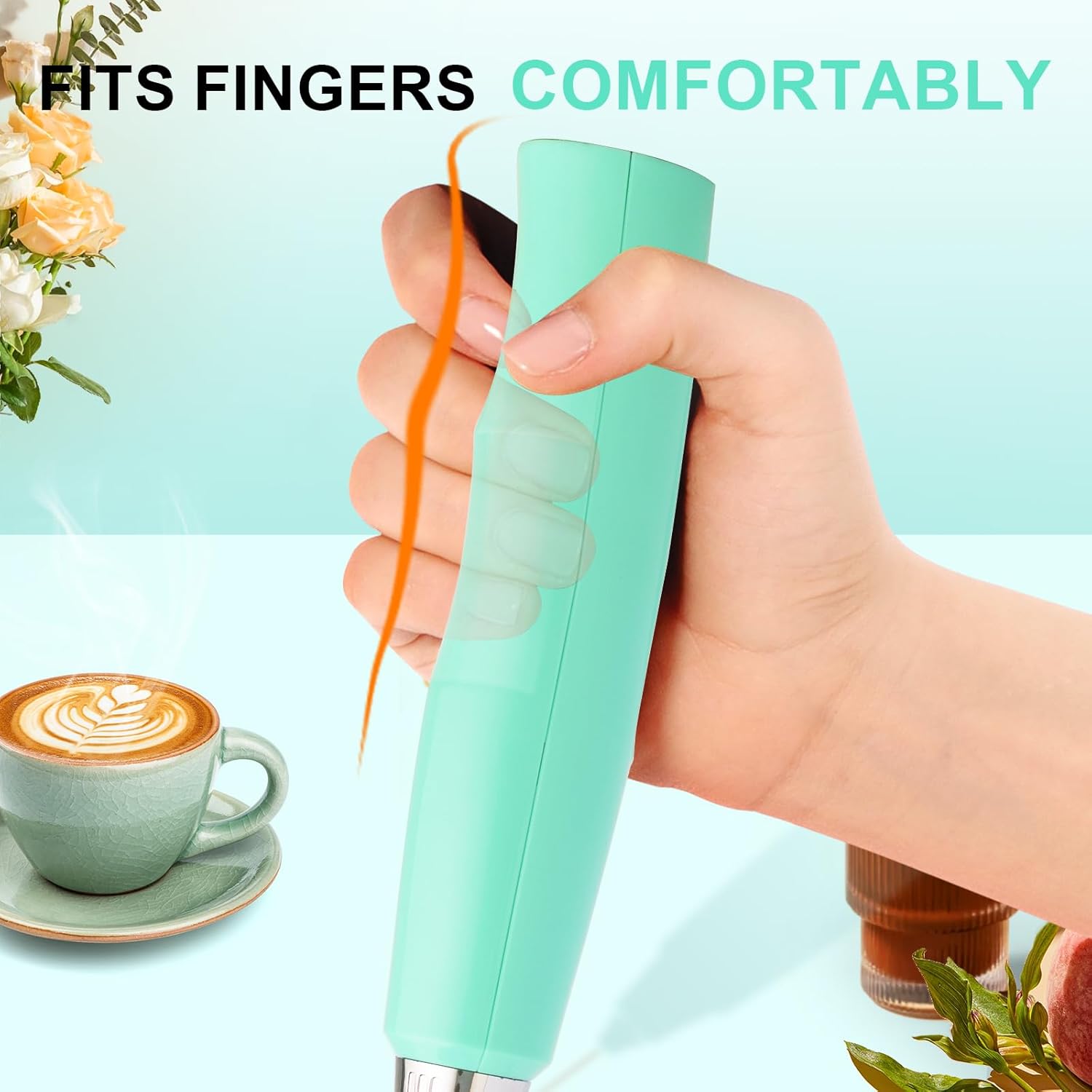 YUSWKO Baby Blue Handheld Milk Frother Wand for Coffee, Rechargeable Electric Whisk with 3 Heads 3 Speeds Drink Mixer Coffee Frother For Latte, Cappuccino, Hot Chocolate, Egg