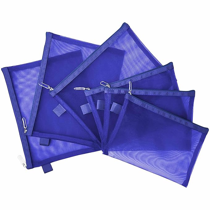 Clear Cosmetic Bags Zip Makeup Mesh Bags Pencil Case Pouch Travel Toiletry Kit Set Storage Case ((6A+5A)*3 Dark Blue)