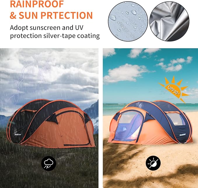 EchoSmile Camping Instant Pop Up Tent, 2/4/6/8/10 Person, Water Resistant Dome, Easy Setup for Camping Hiking and Outdoor, Portable with Carry Bag, 3 Season