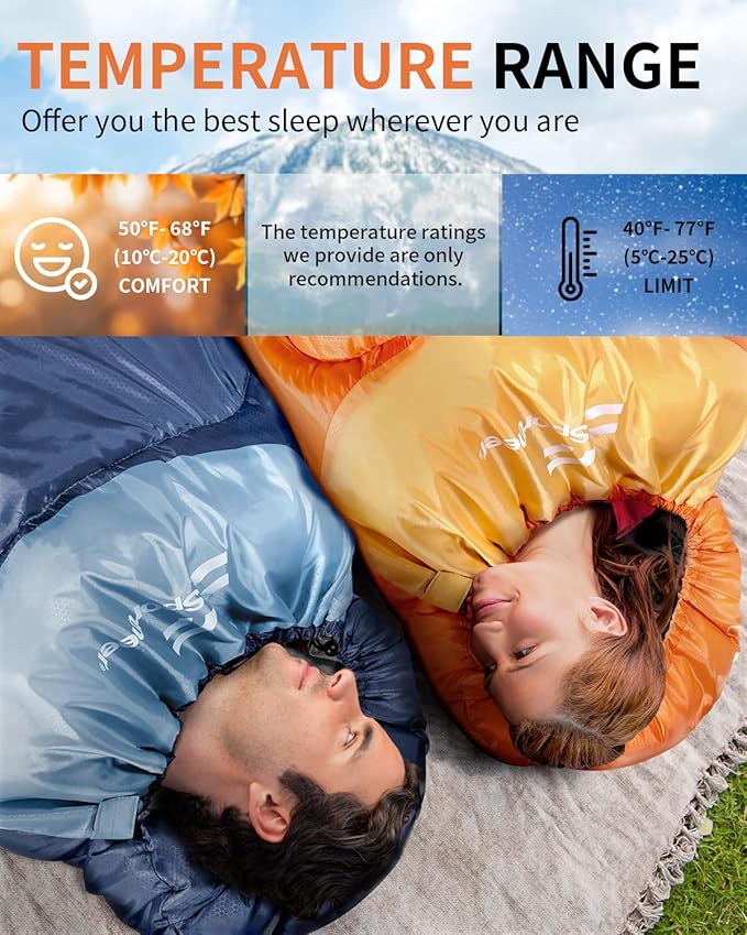 Sportneer Sleeping Bags for Adults, Warm & Cold Weather Sleeping Bag for Adults Kids Boys Girls - Lightweight Compact Camping Gear Equipment, Traveling, Backpacking, Hiking