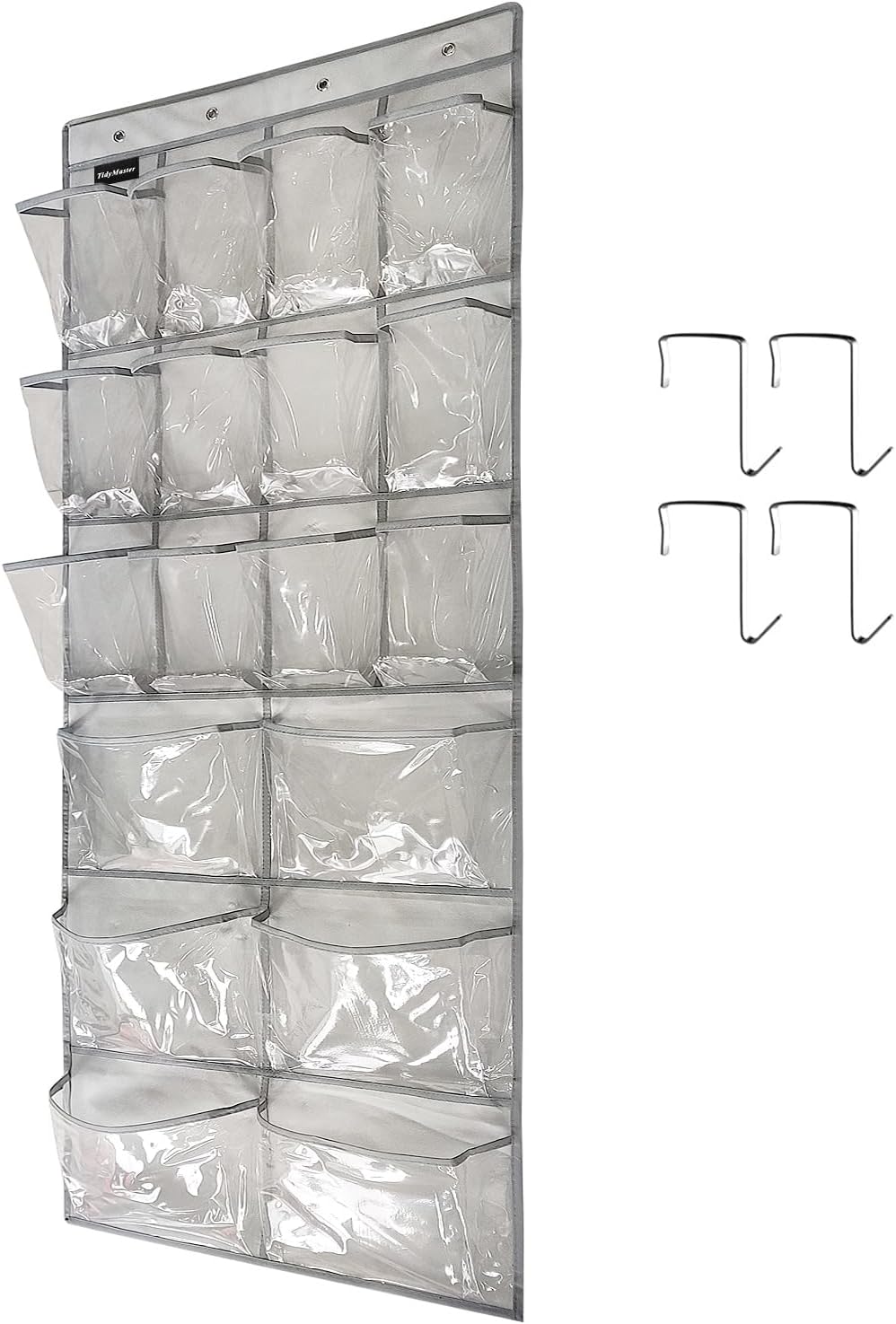 Extra Large Hanging Crystal Clear Over Door Shoe Organizer, Closet Shoe Rack with 12+6 Pockets, 8 Hooks, Grey (59"x 21.6")