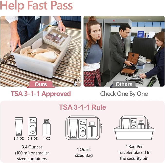 PACKISM TSA Approved Toiletry Bag - Upgrade Color-Edged Clear Makeup Bag, Unique Appearance, 2 Pack Clear Travel Bags Hold Lots of Items Also Great for Organizing Car Console, Beige (2 Sizes)