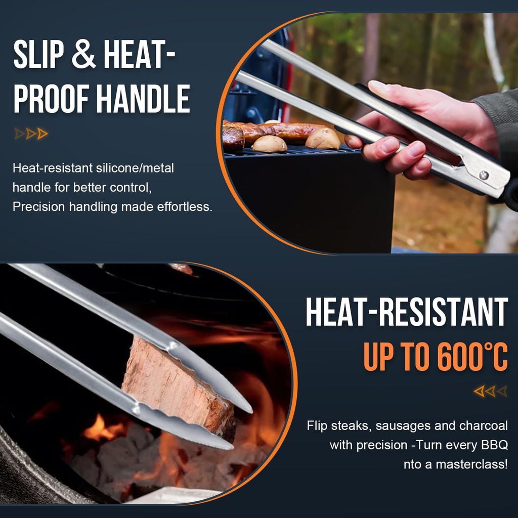 Grill Tongs, 17 Inch Extra Long BBQ Tongs, Heat Resistant 600 Degrees Stainless Steel tongs, Kitchen Metal Locking Tongs for Cooking, Grilling, Outdoor Barbecue