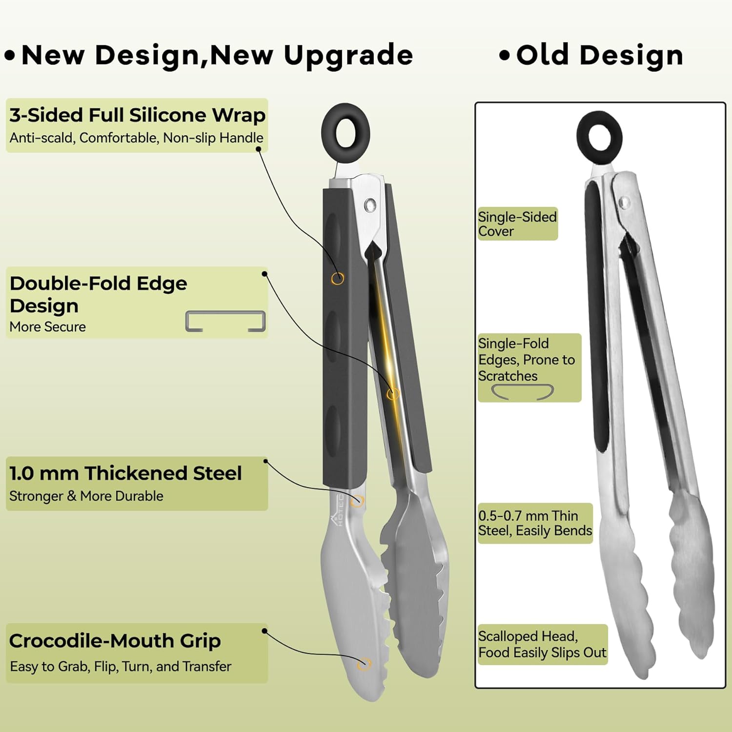 Hotec Stainless Steel Kitchen Tongs Grill Tongs Set of 2-9" and 12", Barbecue Tongs Locking Metal BBQ Kitchen Food Tongs for Cooking Non-Slip Grip