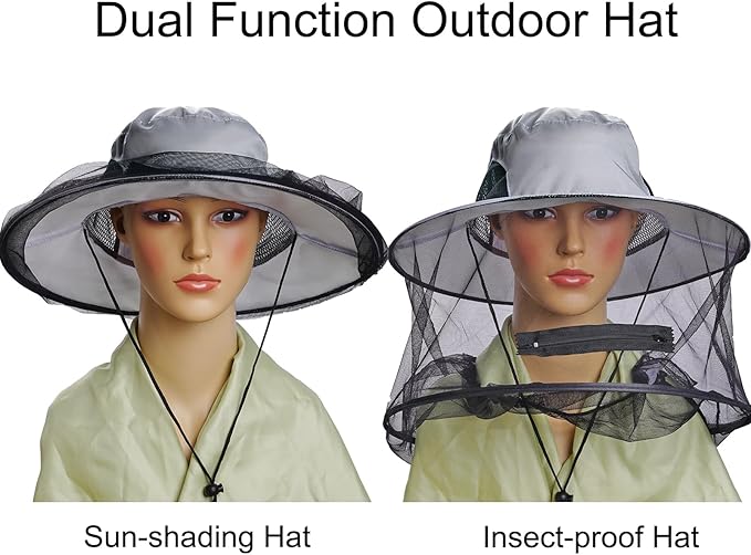 Sucrain 2 Pack Mosquito Head Net Hat Sun Hat Garden Bug Hat with Hidden Net Mesh for Outdoor Gardening Beekeeping