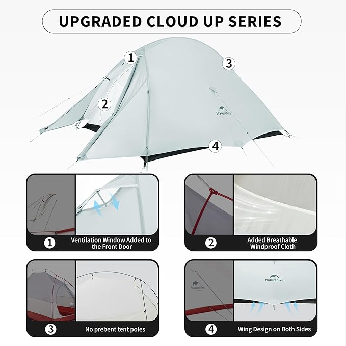 Naturehike Cloud-Up 1 Person Tent, Lightweight Backpacking Tents for One Man, Waterproof Ultralight One Person Tent for Camping Hiking Backpacking