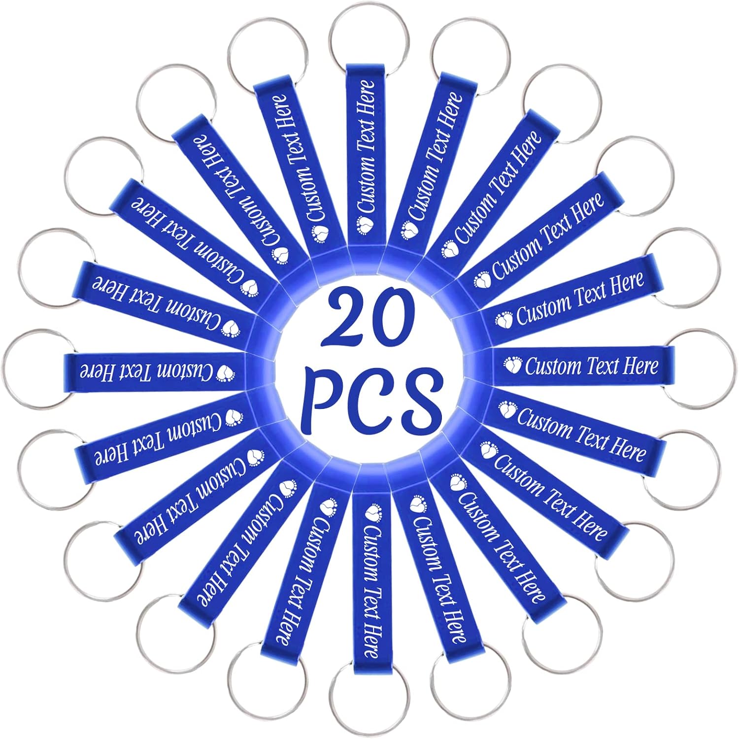 20PCS Personalized Bottle Opener Keychain Bulk Custom Beer Bottle Opener with Logo Text Engraved Wedding Bottle Opener Favors Customized Gifts for Guests Baby Shower Birthday Party-Blue