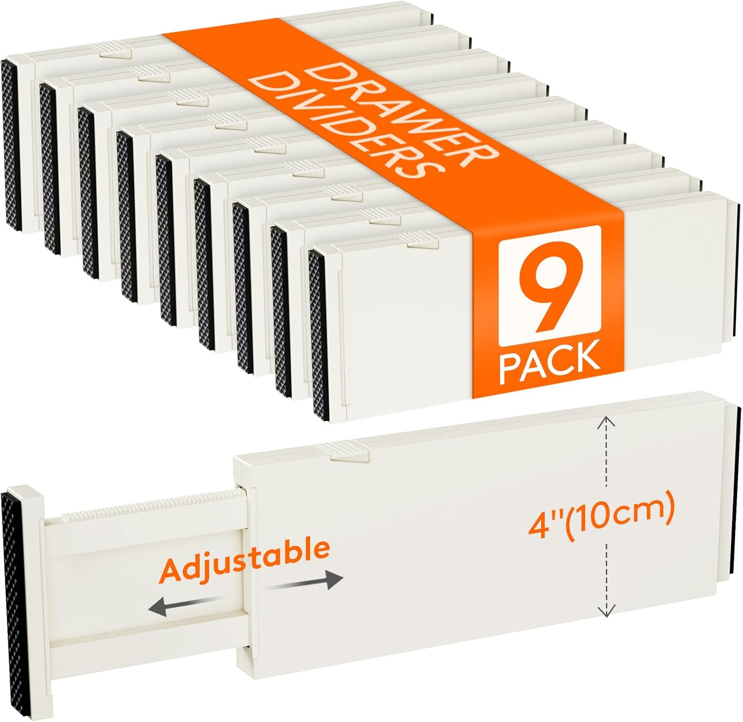 Lifewit 9 Pack Drawer Dividers 4" High, 11-17" Adjustable Drawer Organizers for Clothes, Expandable Dresser Separators in Bedroom/Bathroom/Kitchen/Fridge/Office Organization and Storage, Beige