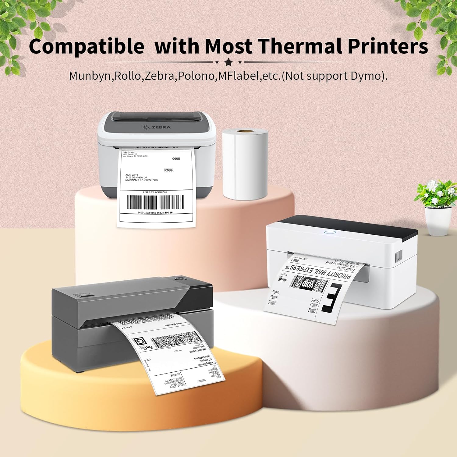 FungLam 6 Rolls 4"x6" Thermal Shipping Labels, 250 Labels/6 Roll, 1" Core, Perforated, Address Mailing Shipping Labels Compatible with JADENS,Rollo, Zebra,iDPRT.