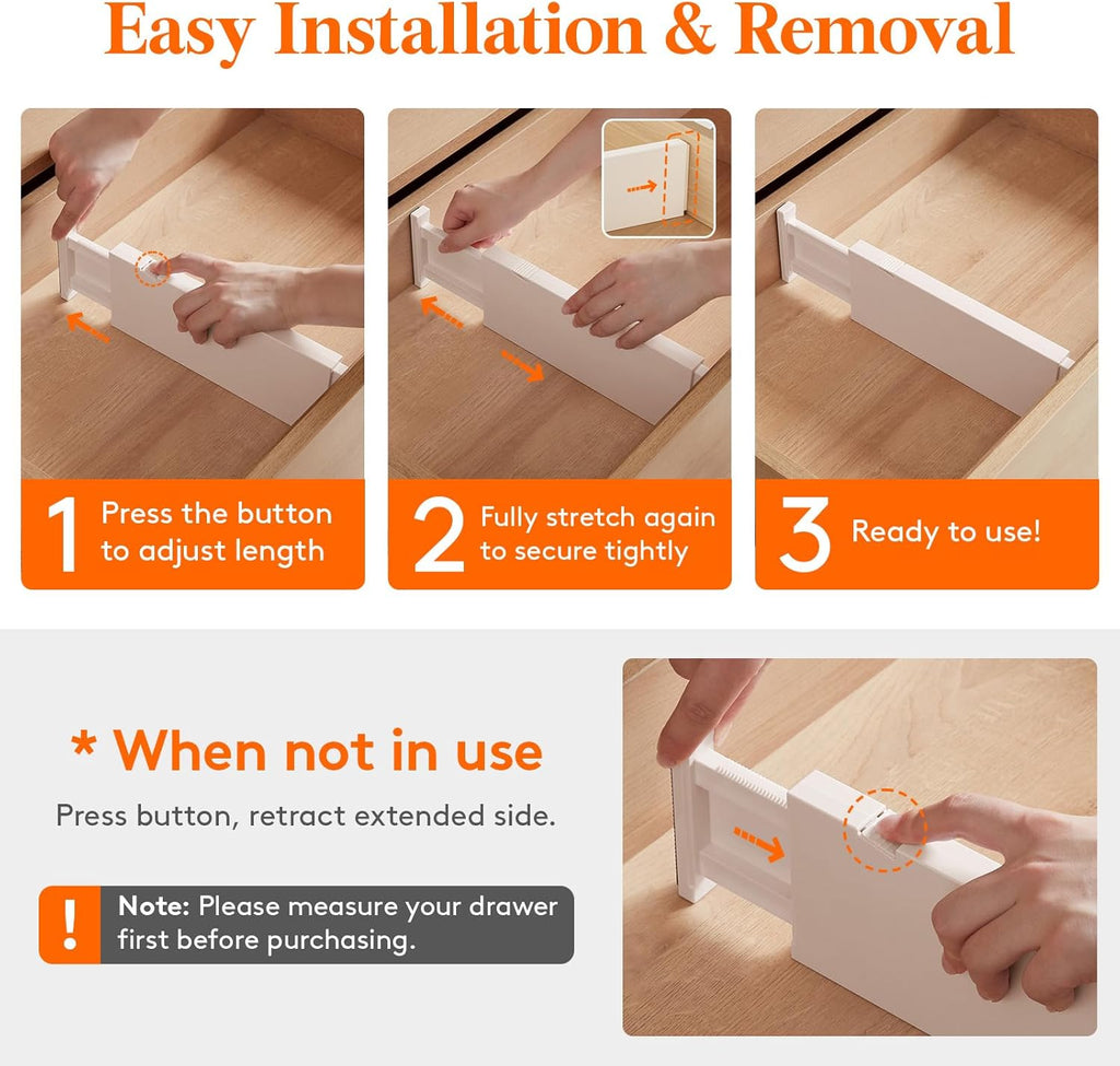 Lifewit 6 Pack Drawer Dividers 4" High, 11-17" Adjustable Drawer Organizers for Clothes, Expandable Dresser Separators in Bedroom/Bathroom/Kitchen/Fridge/Office Organization and Storage, Beige