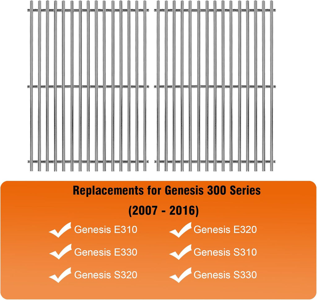 19.5" Stainless Steel Cooking Grates for Weber Genesis 300 Series, 19.5" Grill Grates Replacement Parts for Genesis E310 E320 E330 S310 S320 S330, Weber Genesis Grill Grates 7528/7524