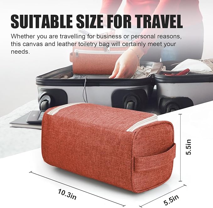 Pantheon Men's Toiletry Bag - Travel Toiletry Bag Wash Bag Hanging Dopp Kit Shaving Kit for Bathroom Shower - Mens Travel Bag Hanging Toiletry Organizer Toiletry Kit for Traveling (Brick Red)