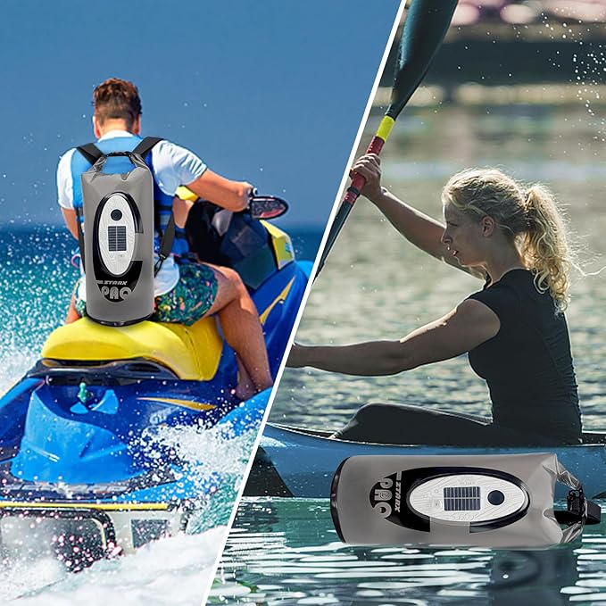 Dry Bag Waterproof with Solar Bluetooth Speaker & Light - 10L/20L Roll Top Dry Sack Keeps Gear Dry for Men Women Kayaking, Beach, Rafting, Boating, Hiking, Camping and Fishing