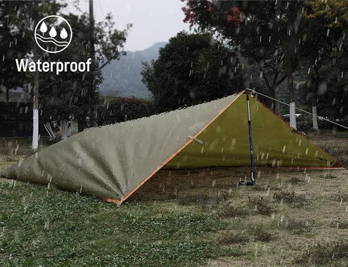 FREE SOLDIER Waterproof Portable Tarp Multifunctional Outdoor Camping Traveling Awning Backpacking Tarp Shelter Rain Tarp (Greenish Brown 6 Loop 10×12ft)