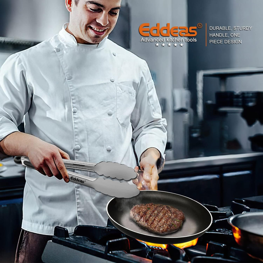 Kitchen Tongs - 9" and 12" Tongs for cooking, Heat Resistant 600 Degrees Stainless Steel Metal Tong and Non-Slip Handle - Perfect for Cooking, Salad and BBQ, Set of 2