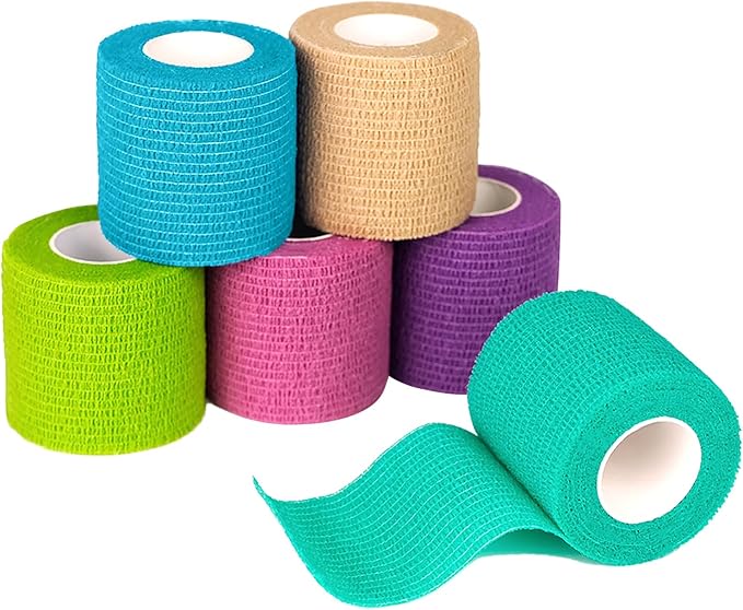 FriCARE Self Adhesive Bandage Wrap, Medical Tape in First Aid Kit, Cohesive Bandages for Wounds Sport Vet, FSA/HSA Eligible, 2 Inches X 5 Yards 6 Rolls, Rainbow