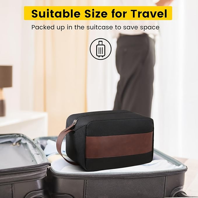 Vorspack Travel Toiletry Bag - Large Toiletry Bag for Men Water Resistant Dopp Kit Skincare Bag Travel Bag for Toiletries - Black