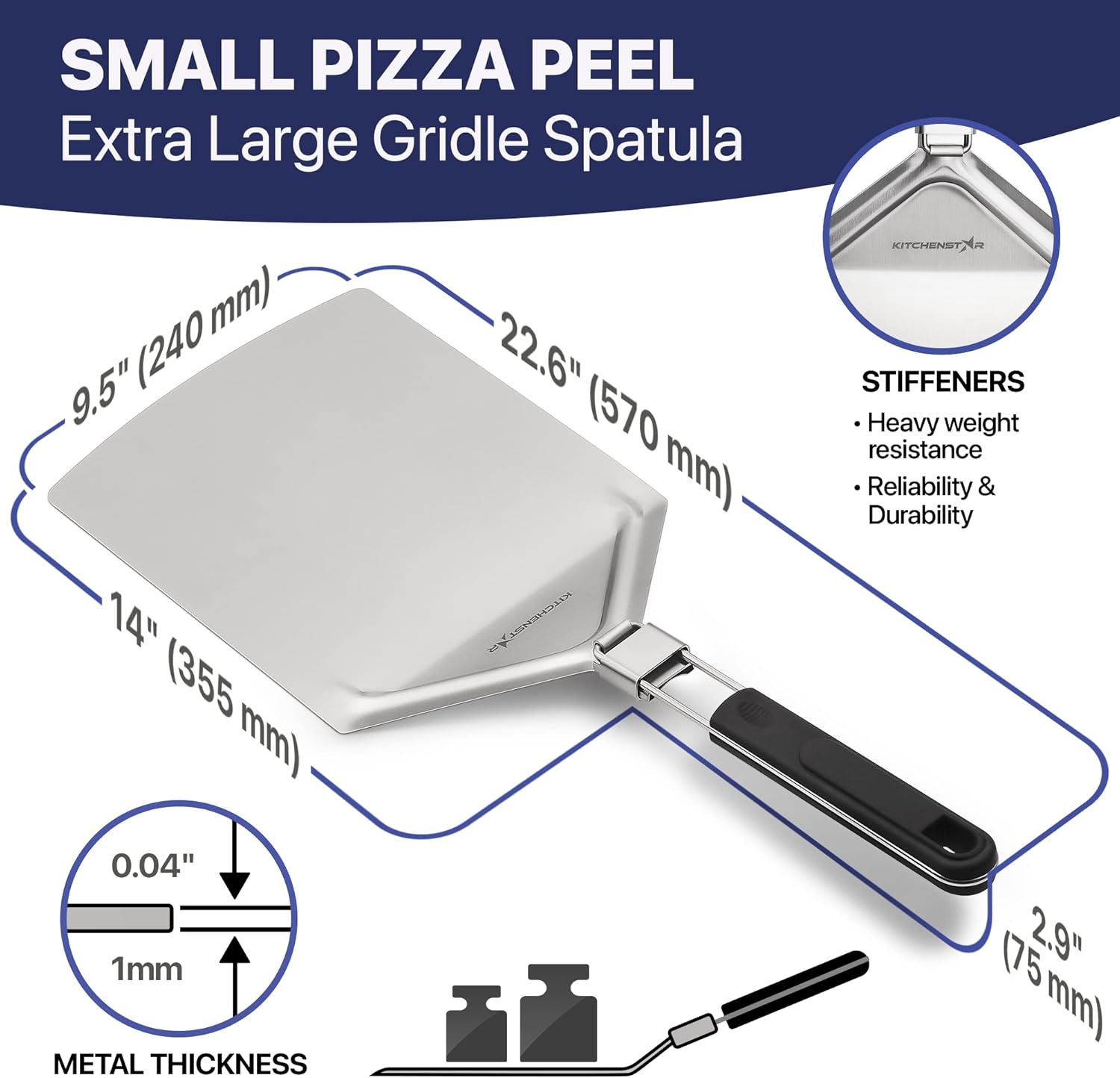 12" Pizza Making Kit (Set of 2) - 12" Pizza Cutter Rocker Knife with Blade Cover + 9.5" Stainless Steel Pizza Peel with Folding Handle- Ultimate Pizza Oven Accessories