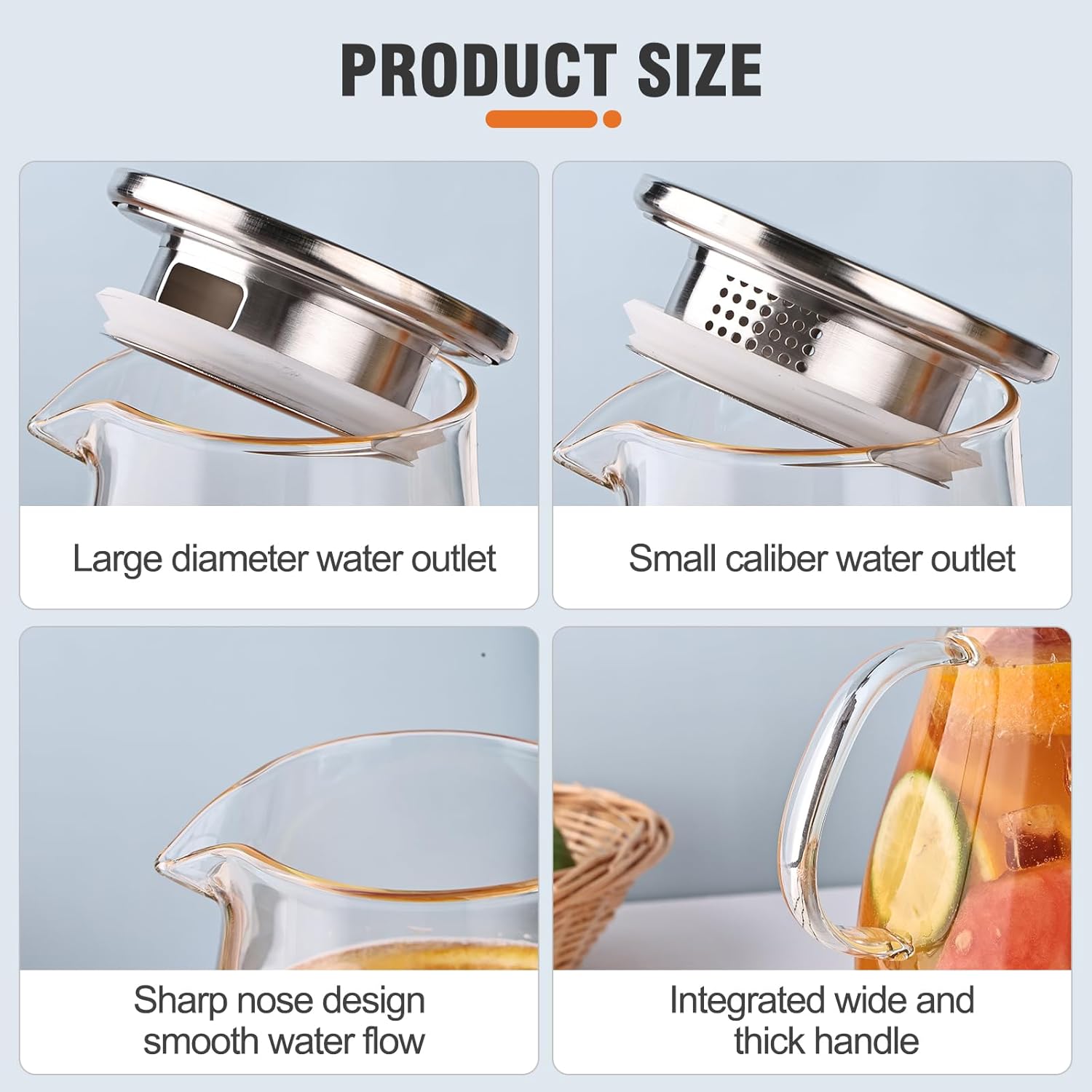 2500ml Glass Pitcher with Lid, 88 Ounces with Precise Scale Line, Hot/Cold Water Jug, Juice and Iced Tea Beverage Carafe with Lid