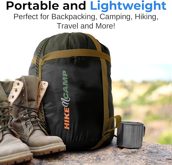 SereneLife 0 Degree Mummy Sleeping Bag – Military-Style, Lightweight & Waterproof for Extreme Cold, Stays Warm in 5–10°F, No-Snag Zipper, Compact Carry Bag & Travel Pillow for Camping & Backpacking