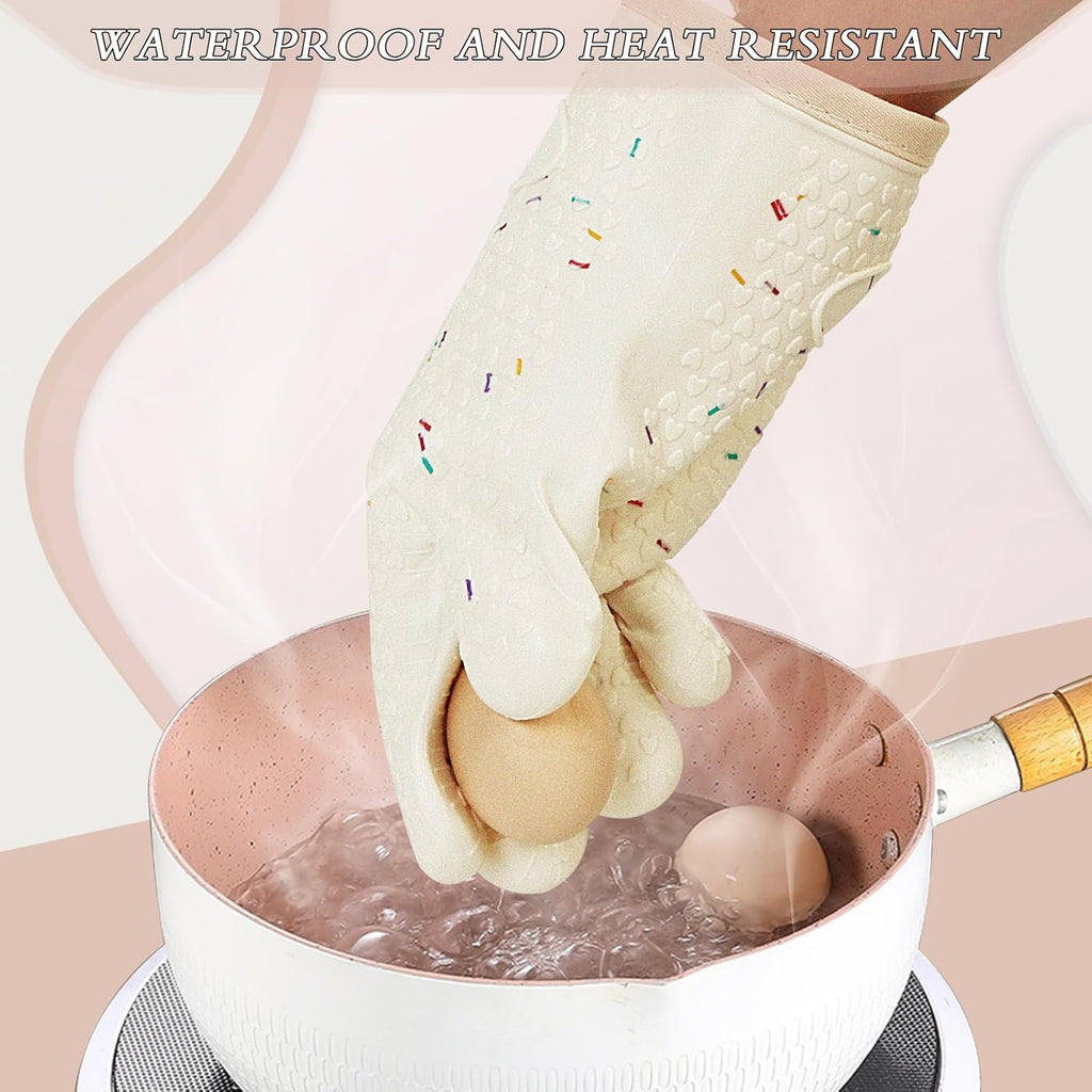 Oven Mitts with Fingers, Heat Resistant 500°F, Waterproof & Non-Slip Kitchen Gloves for Baking, Grilling, Cooking - 5-Finger Design with Soft Lining, Hanging Hook,Candy Bar