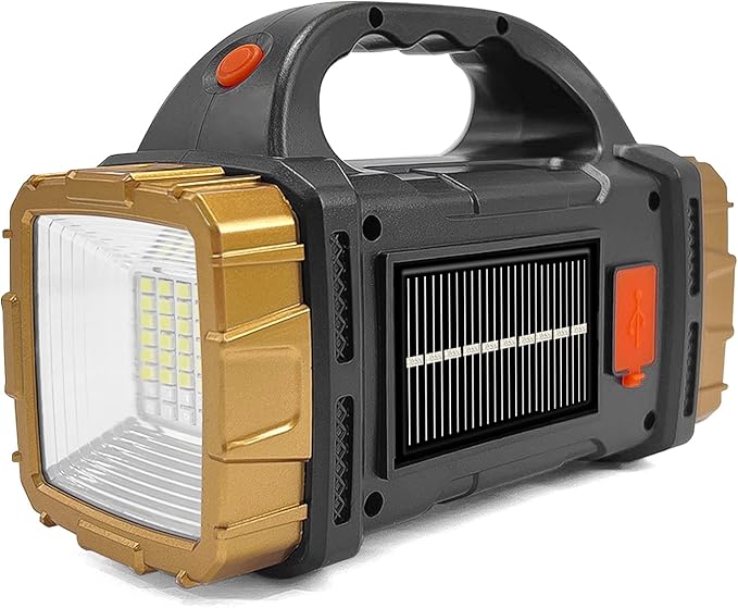 1-Pack Solar Flashlight High Lumens Rechargeable Outdoor Waterproof Spotlight LED Work Light Searchlight Lantern for Camping Emergencies