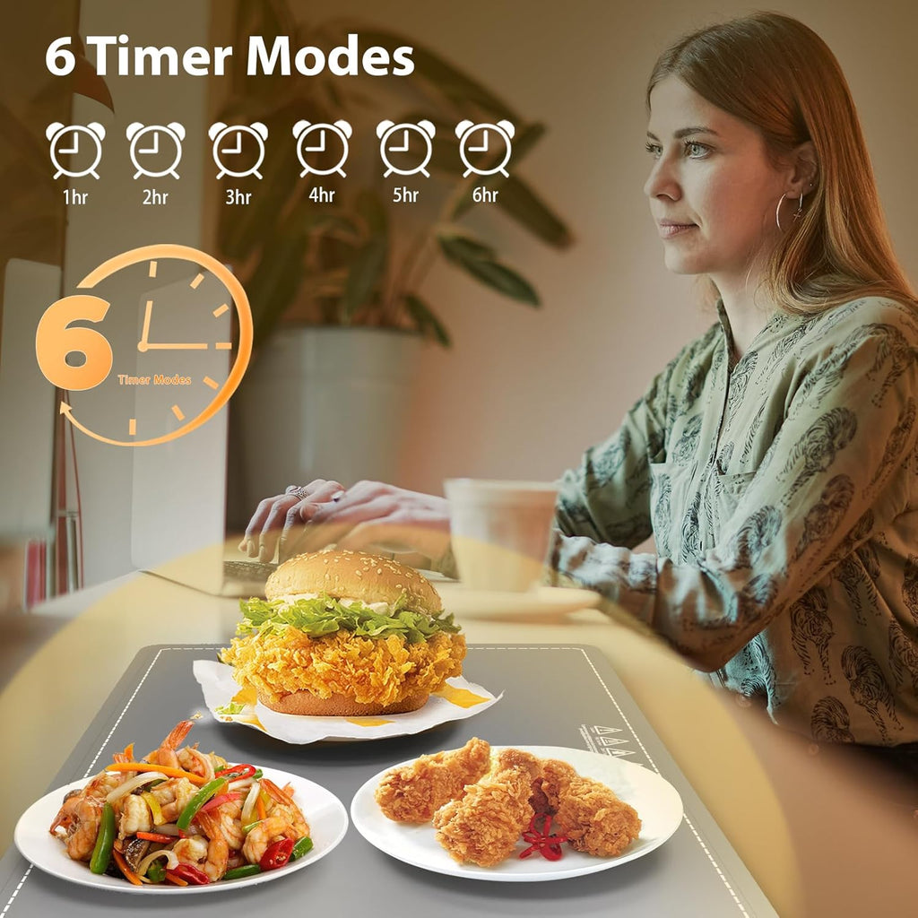 Food Warming Mat, Upgrade Graphene Electric Warming Tray, Fast Full Surface Heating Mat with 6 Level Adjustable Temperature and 6 Hours Timer, Silicone Food Warmers for Gatherings,Parties,Everyday Use