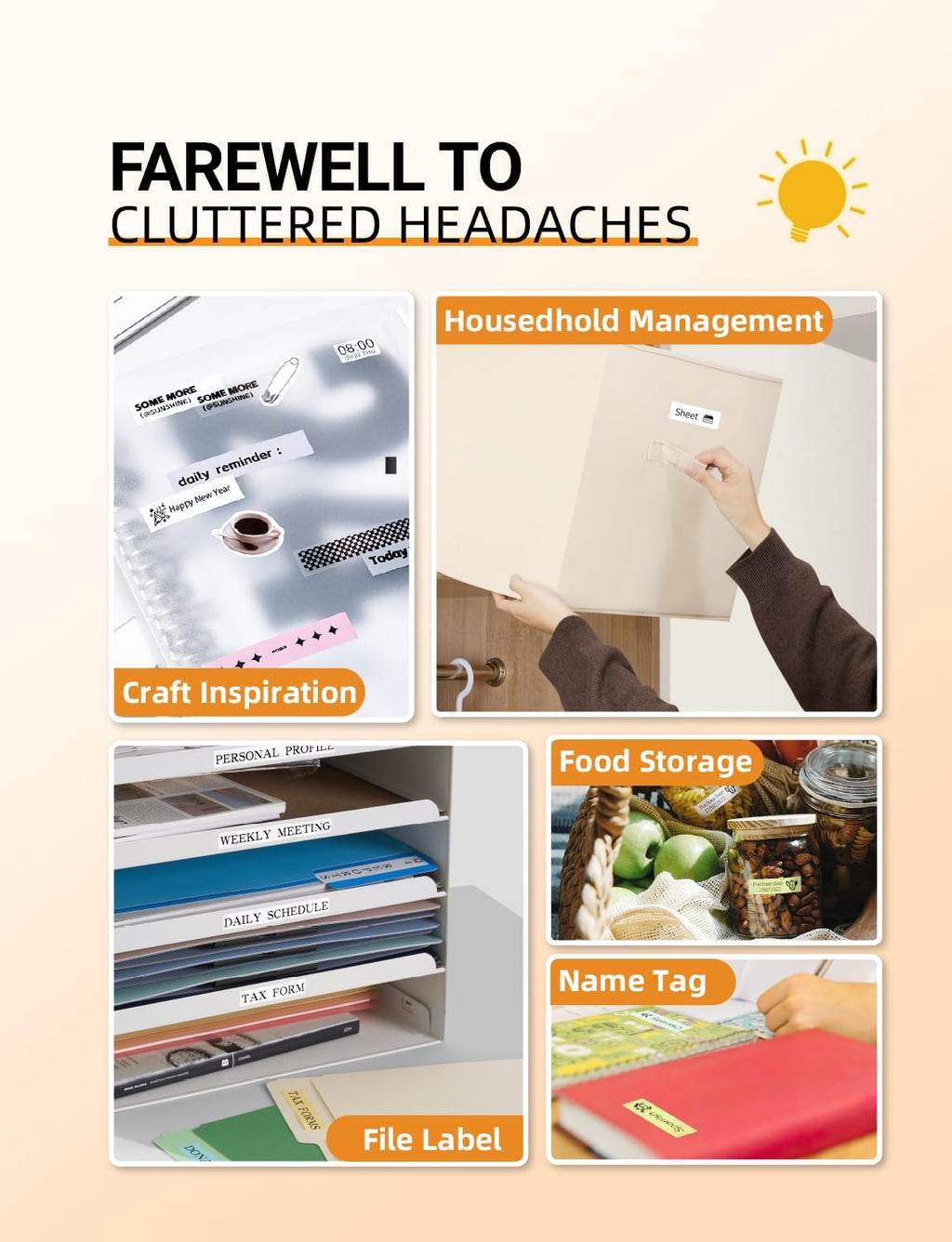 MakeID E1 Q1 Label Maker Tape Refills, 5-Roll 16mm x 4m (0.63" x 13') Continuous Consumables Thermal Laminated Office Labeling Tape Replacement