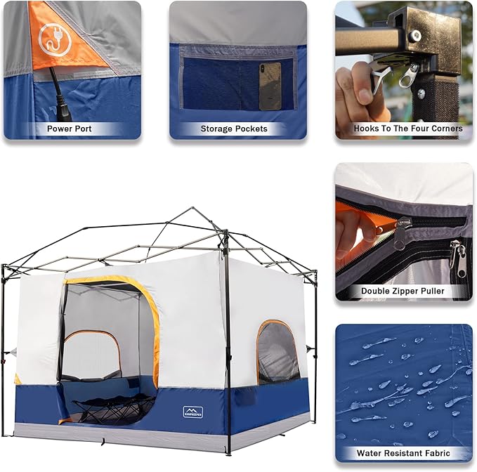 KAMPKEEPER Camping Inner Tent for Pop Up CanopyConverts 10'x10' Canopy into Camping TentFully Vented Roof, Navy Blue