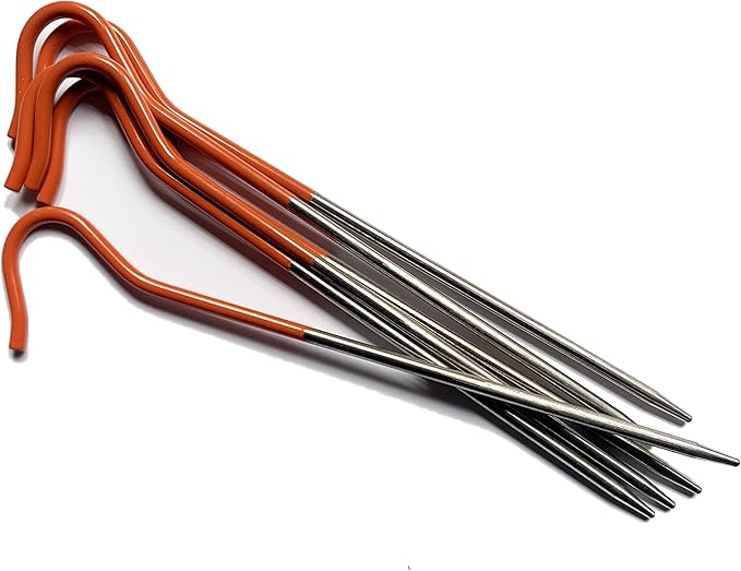 Vargo Titanium Shepherds Hook Stake with Fluorescent Orange Head (6 Pack) | Camping Tent Stakes | 0.3 Ounces (8 Grams) 6.5” L x 0.14” D (165 x 3.5mm) | Ultralight Durable Tent pegs | Model T-117