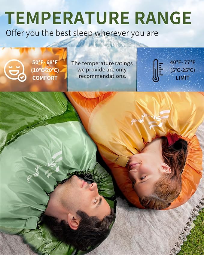 Sportneer Sleeping Bags for Adults, Warm & Cold Weather Sleeping Bag for Adults Kids Boys Girls - Lightweight Compact Camping Gear Equipment, Traveling, Backpacking, Hiking