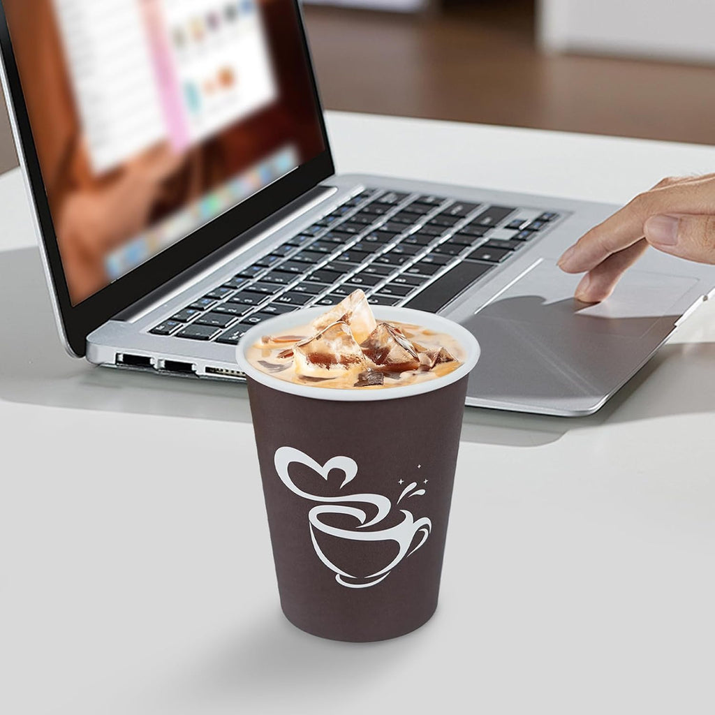 100 Count 12 oz Paper Coffee Cups, Disposable Drinking Cup for Hot or Cold Beverage, 12 ounce Brown Coffee Cups for Party, Business, Travel, Picnic