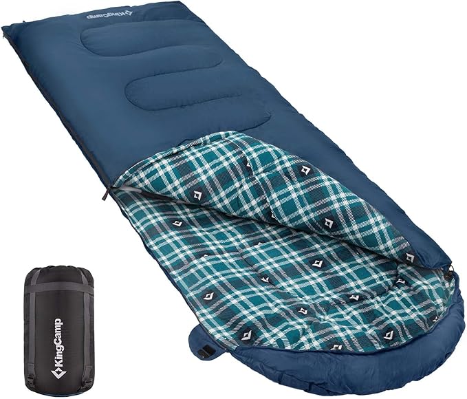 KingCamp Sleeping Bag for Adults, Cold Weather & Warm XL Big and Tall Flannel Sleeping Bags with Compression Sack Portable Waterproof Essentials Gear Accessories for Outdoor Camping