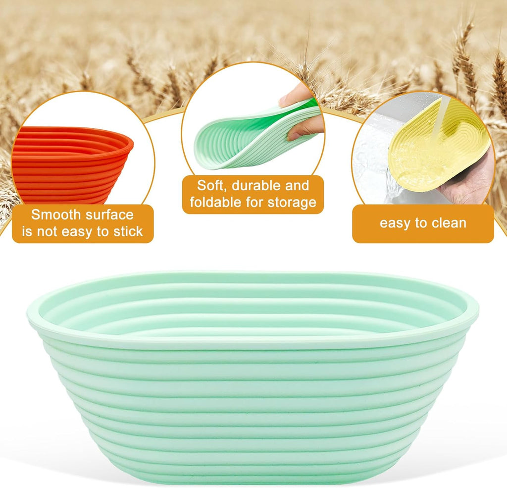 Silicone Banneton, Sourdough Bread Baskets (Set of 6, 6.5 Inch), Oval Proofing Bread Bowls with Starter Kit, Bread Making Baking Supplies