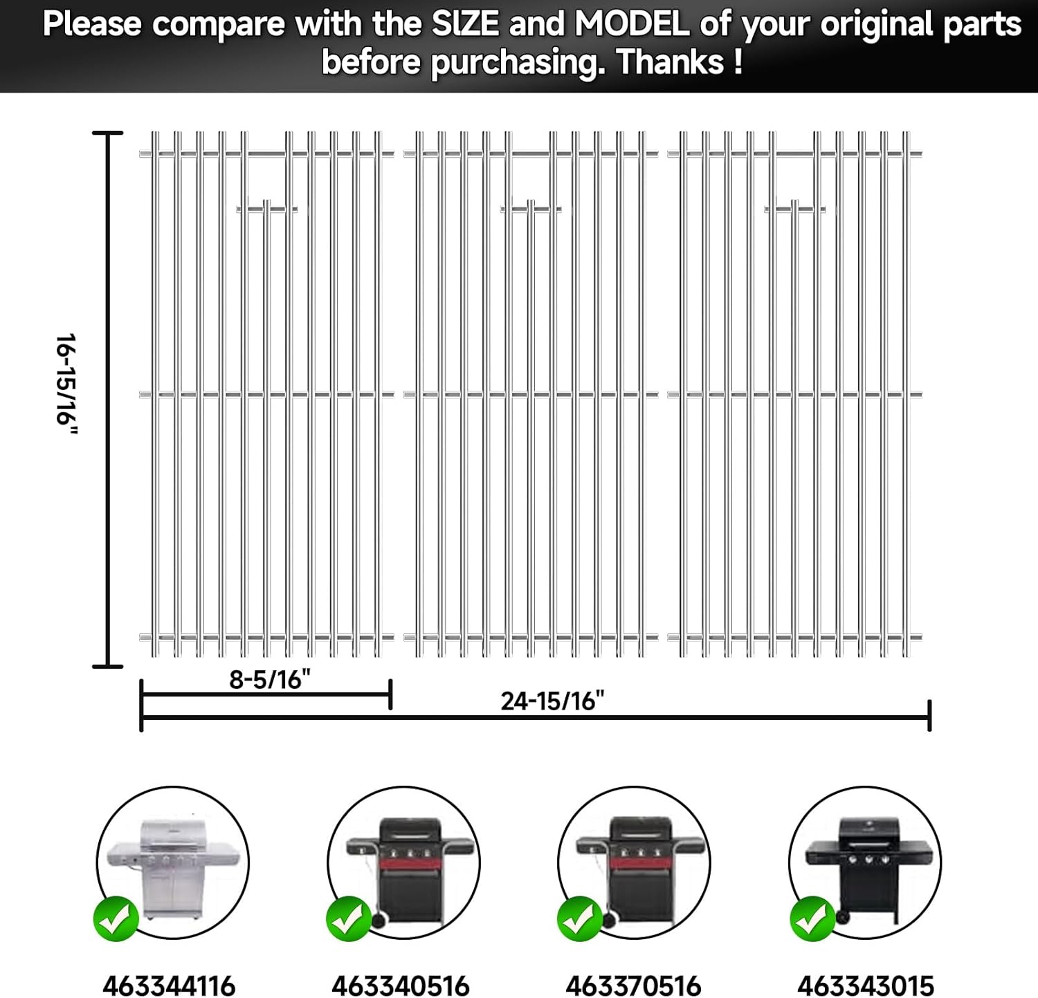 16 15/16 Inch Cooking Grates for Charbroil Advantage 463343015, 463344015, 463344116, G421-0008-W1 Advantage 3 Burner Gas 2 Coal Parts 463340516, Tru Infrared 463336016 Replacement Parts