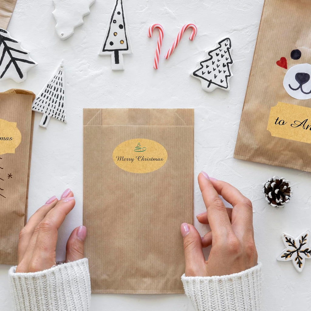 350 PCS Gift Tags Stickers Name Labels Stickers,2" x 1.2" Fancy Shape Stickers Self-Adhesive Handmade Bottle All-Purpose Jar Labels for Presents Cosmetic Decoration Jars Food Craft (Kraft)