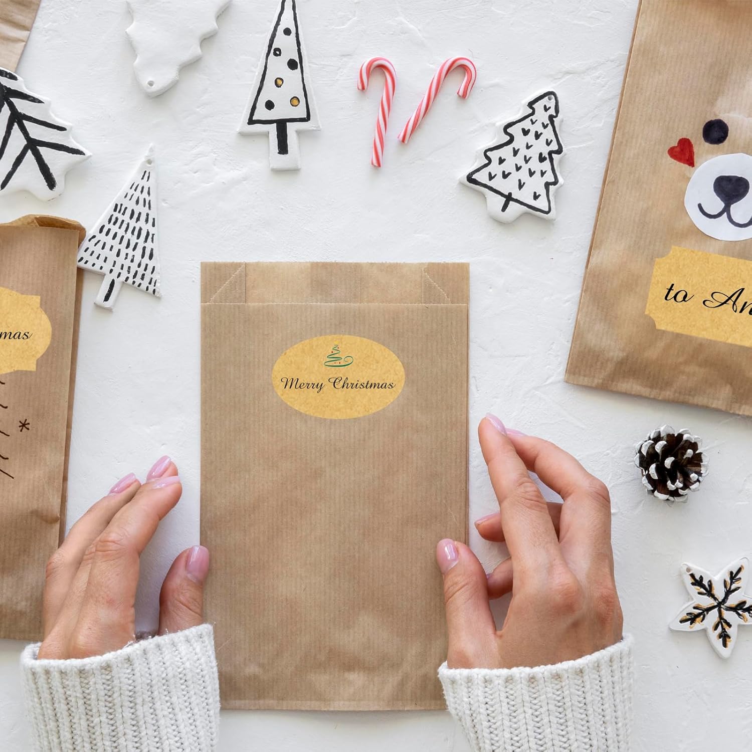 350 PCS Gift Tags Stickers Name Labels Stickers,2" x 1.2" Fancy Shape Stickers Self-Adhesive Handmade Bottle All-Purpose Jar Labels for Presents Cosmetic Decoration Jars Food Craft (Kraft)