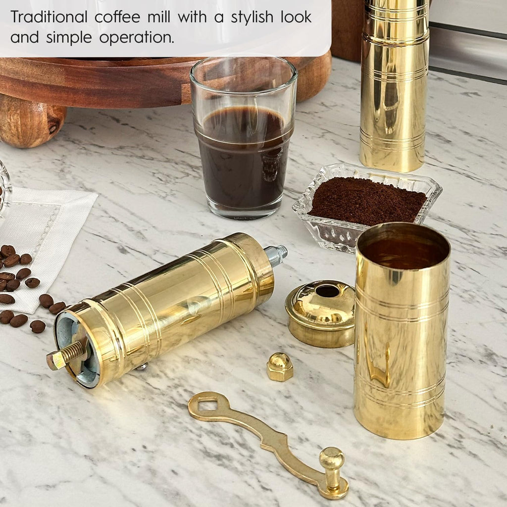 Decorative Handmade Turkish Black Pepper & Coffee Grinder, Refillable Turkish Spice Mill with Adjustable Coarseness, Manual Coffee Mill with Handle, Coffee Grinder Metal with Hand Crank
