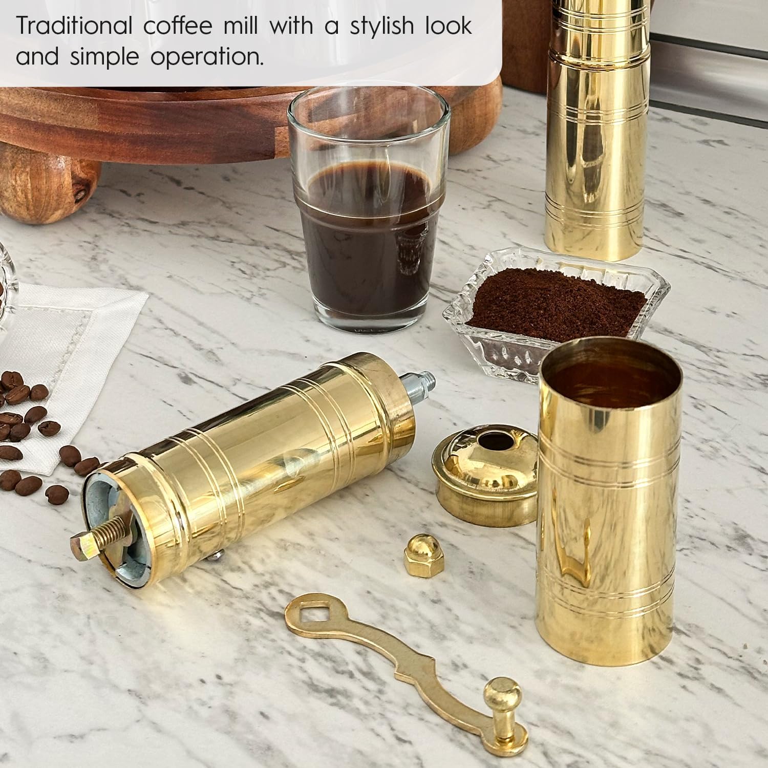 Decorative Handmade Turkish Black Pepper & Coffee Grinder, Refillable Turkish Spice Mill with Adjustable Coarseness, Manual Coffee Mill with Handle, Coffee Grinder Metal with Hand Crank