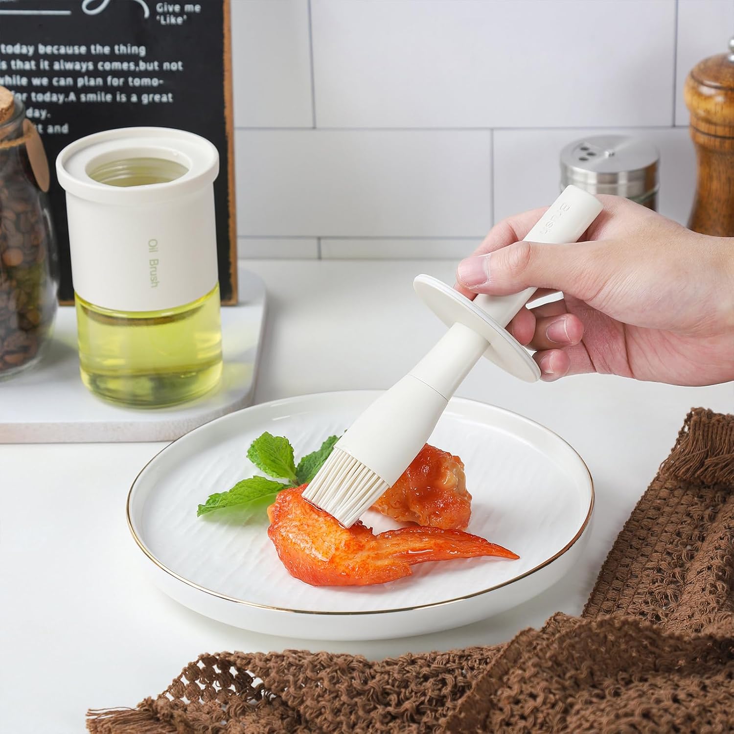 3 pack Oil Bottle 300ml/10oz Glass Dispenser with Silicone Brush for Kitchen Cooking, BBQ Sauce, Vinegar