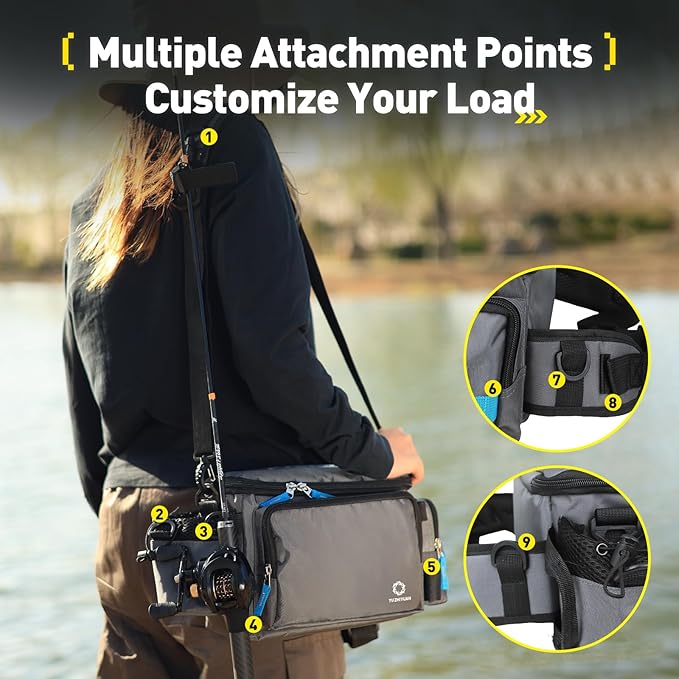 Small Fishing Bag with Rod Strap, Small Tackle Bag – Tackle Boxes & Gear,Portable & Lightweight, Move Freely, Cast Smoothly - Fishing Gifts for Men (Large - Dark Grey)