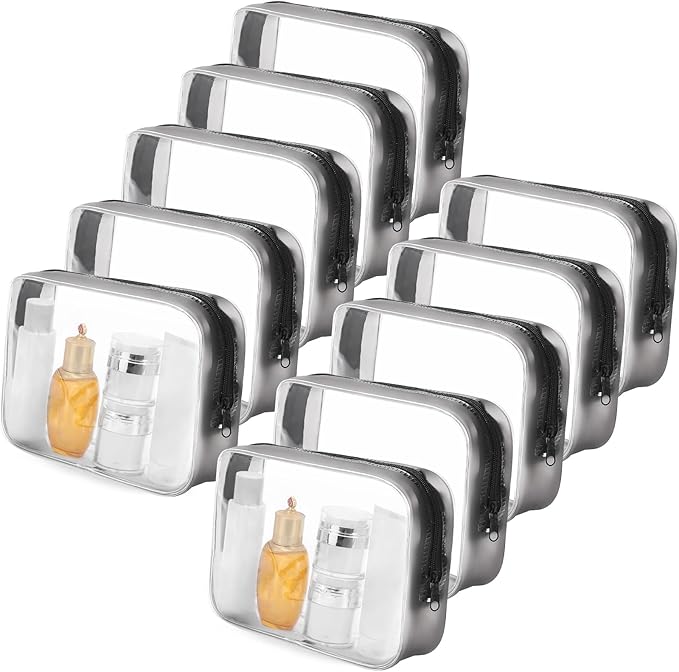 Tbestmax 10 Pack Clear Cosmetic Bags Makeup Bags Portable Waterproof TSA Approved Travel Toiletry Bags Organizer