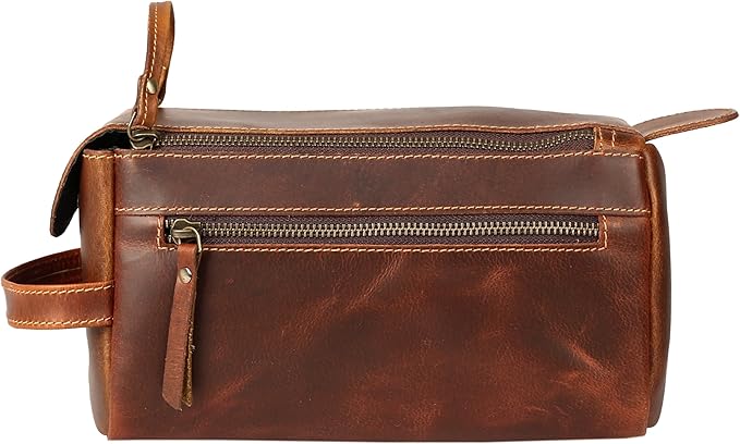 KomalC Premium Buffalo Leather Unisex Toiletry Bag Travel Dopp Kit