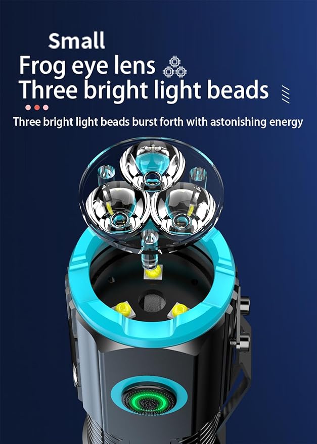 Mini Multifunction Rechargeable Multi Function 1000 Lumens LED Flashlight, with Emergency Strobe Light and 1200 Mah Battery, Emergency Power Supply and USB Charging Cable, Fast Charging