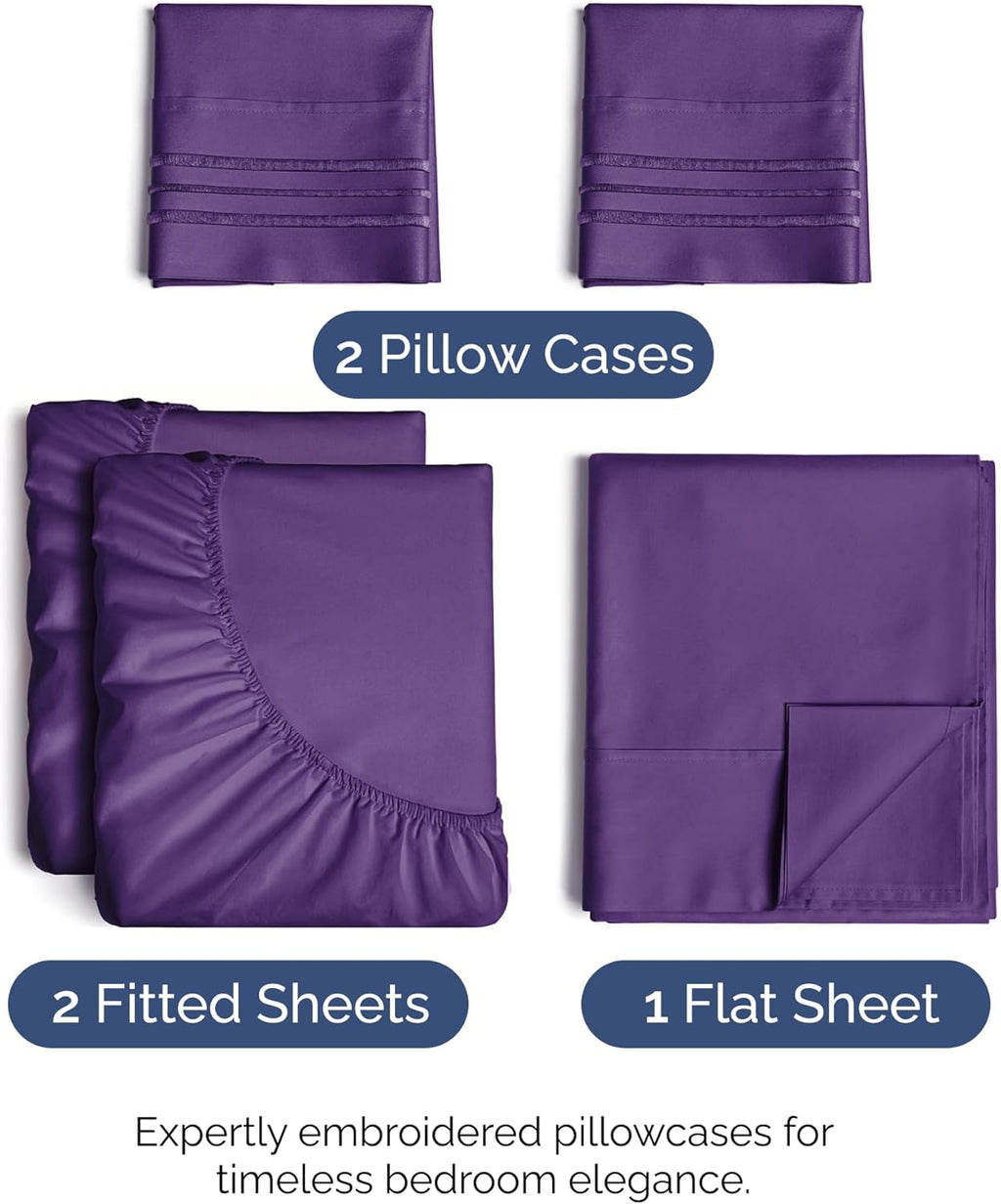 Split King Size 5 Piece Sheet Set - Comfy Breathable & Cooling Bed Sheets Set - Hotel Luxury Bedding for Women, Men, Kids, Teens, Boys & Girls - Deep Pockets, Soft, Wrinkle Free - Oeko-Tex - Purple