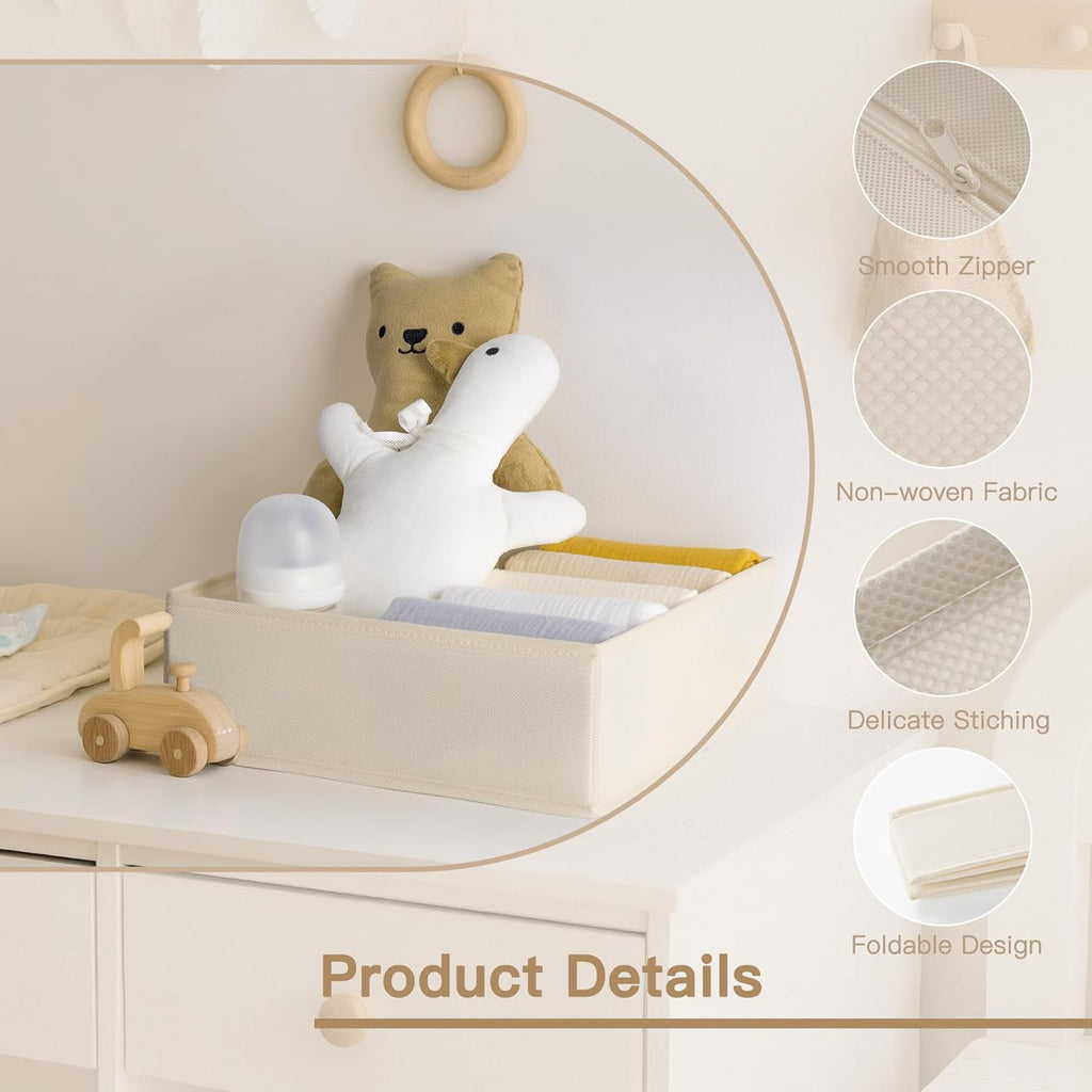 Criusia Drawer Organizer Clothes, 14 Pack Dresser Organizer for Baby Clothes, Underwear, Sock- Foldable Closet Organization and Storage Dividers Bins for Nursery, Bedroom and Dorm (Beige)